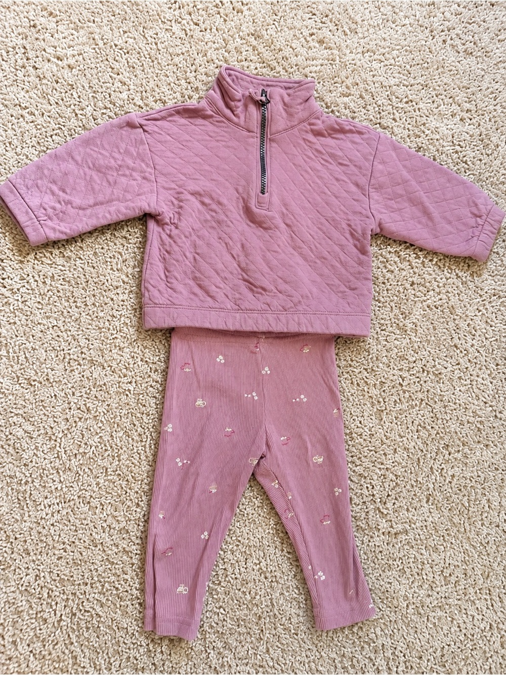 Carter's Mauve Pink Quilted Pullover & Floral Legging Set